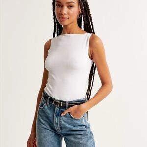 Abercrombie & Fitch White Fitted Sleeveless Tank Top